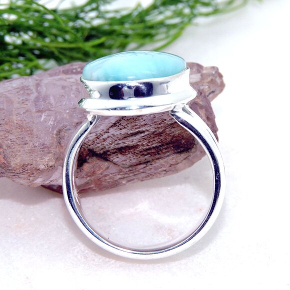 Larimar Gemstone Sterling Silver Ring, Classic Ring, Larimar Jewelry, Size:- 8US - Picture 3 of 6